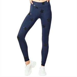 Terez Navy Blue Black Star Foil Printed Athletic Leggings Size Medium